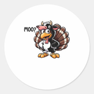 Pegatina Redonda Caída divertida de Thanksgiv de la cabeza de vaca 