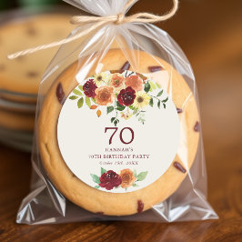 Pegatina Redonda Caída Elegante | Otoño Floral 70 cumpleaños