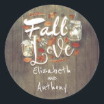 Pegatina Redonda Caída en el amor Boda Rústico Mason Jar Lights<br><div class="desc">Frasco de mason luce casamiento rústico o pegatinas especiales para ocasiones</div>