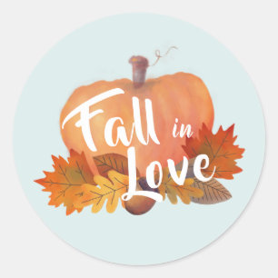 Pegatina Redonda Caída en el amor Calabaza otoño deja azul