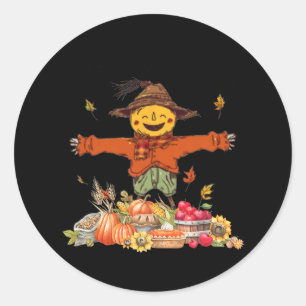 Pegatina Redonda caída feliz yall scarecrow pumpkin thanksgiving ha