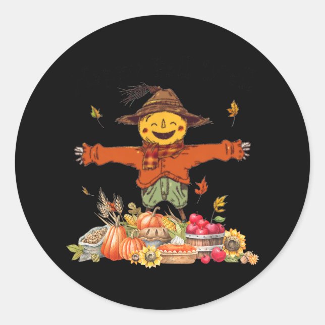 Pegatina Redonda caída feliz yall scarecrow pumpkin thanksgiving ha (Anverso)