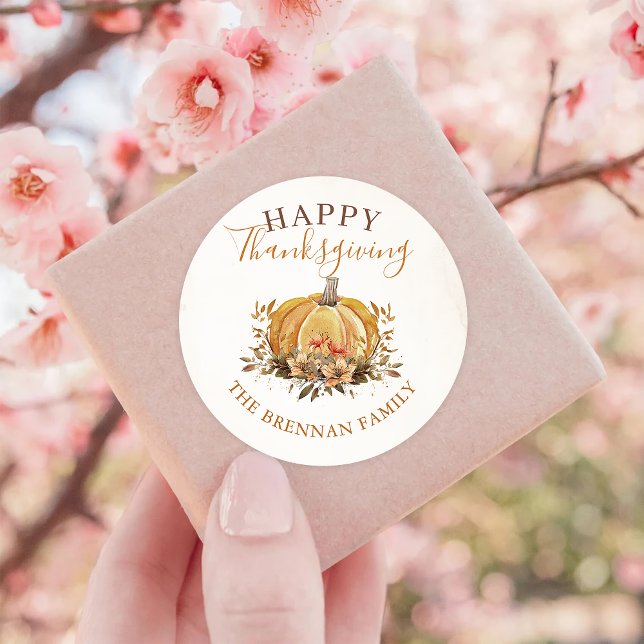 Pegatina Redonda Caída Floral Calabaza Acción de Gracias (Subido por el creador)