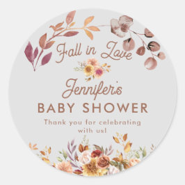 Pegatina Redonda Caída floral en amor a favor de Baby Shower
