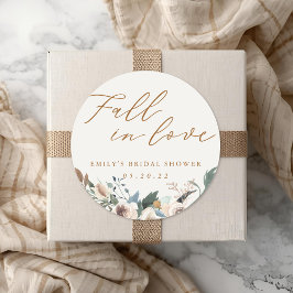 Pegatina Redonda Caída floral rústica de otoño en la ducha de novia