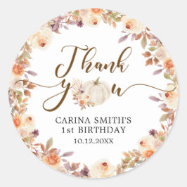 Pegatina Redonda Caída Rústica Calabaza De Boho Maravilloso Gracias