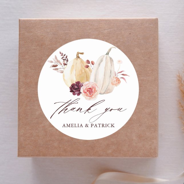 Pegatina Redonda Caída Rústica Calabaza otoño Boda Gracias (Subido por el creador)