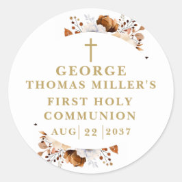 Pegatina Redonda Caída Rústica Comunión Botánica Moderna