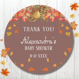 Pegatina Redonda Caída Rústica Otoño Baby Shower Gracias