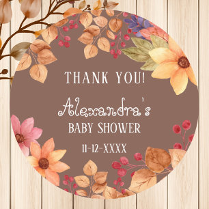 Pegatina Redonda Caída Rústica Otoño Baby Shower Gracias