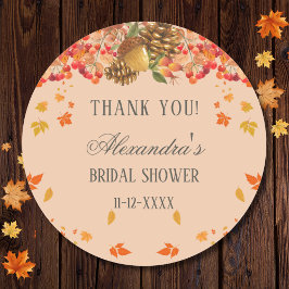 Pegatina Redonda Caída Rústica Otoño Bridal Shower Gracias