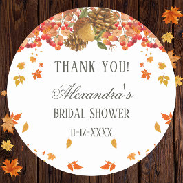 Pegatina Redonda Caída Rústica Otoño Bridal Shower Gracias