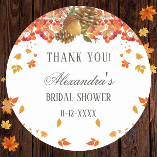 Pegatina Redonda Caída Rústica Otoño Bridal Shower Gracias