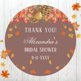 Pegatina Redonda Caída Rústica Otoño Bridal Shower Gracias