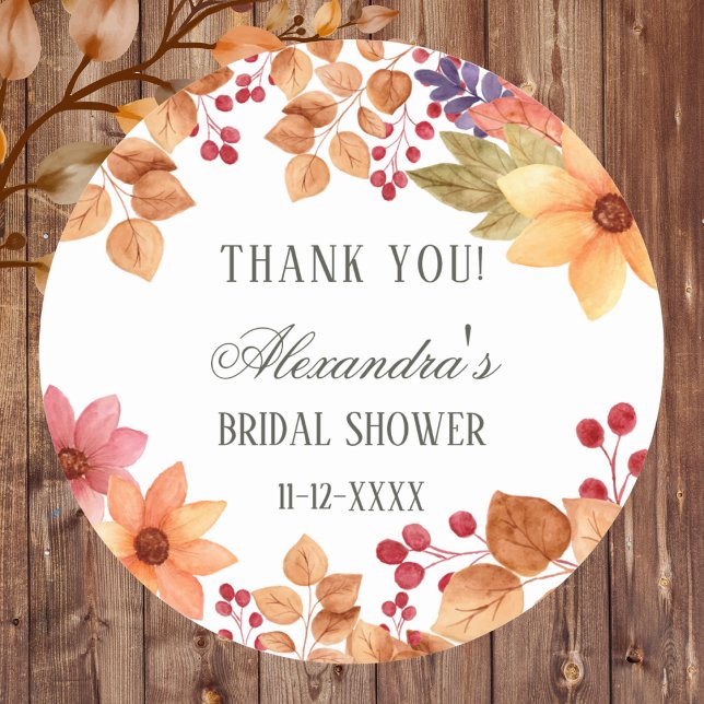 Pegatina Redonda Caída Rústica Otoño Bridal Shower Gracias (Subido por el creador)