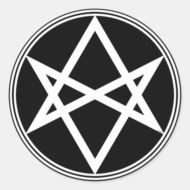 Pegatina Redonda Caída Unicursal Hexagram White (Anverso)