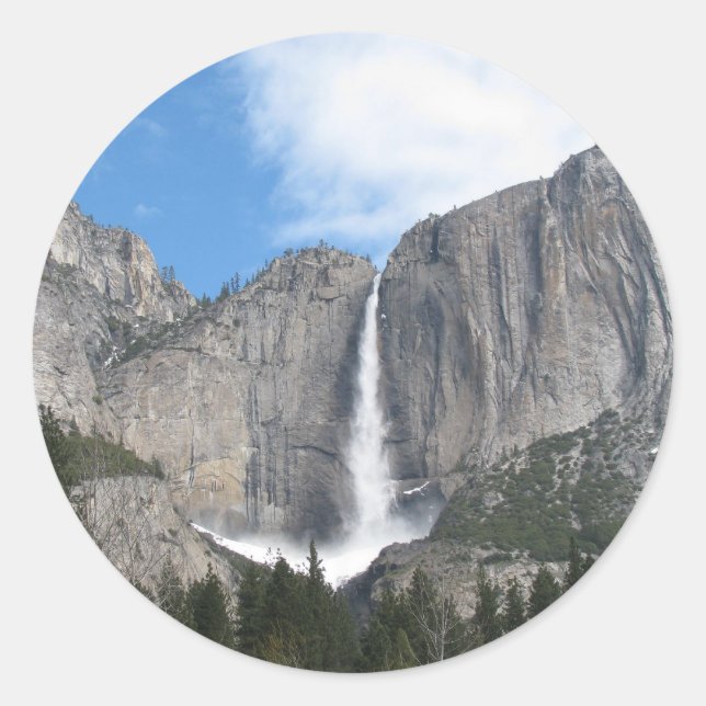 Pegatina Redonda Caídas de Yosemite superior (Anverso)
