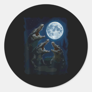 Pegatina Redonda Caimán aullando a la luna Vida silvestre Cocodrilo