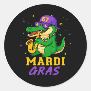 Pegatina Redonda Caimán de Mardi Gras para niños y jóvenes