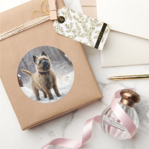 Pegatina Redonda Cairn Terrier Deja que nieve Navidad