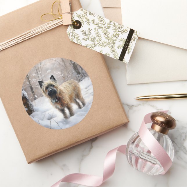 Pegatina Redonda Cairn Terrier deja que nieve Navidades (Regalar)