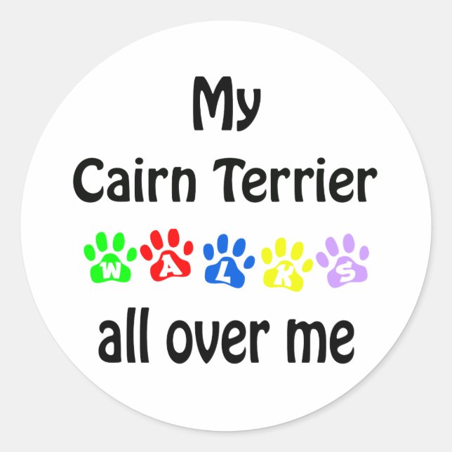 Pegatina Redonda Cairn Terrier Walks Design (Anverso)