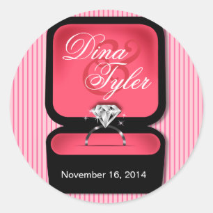 Pegatina Redonda Caja de anillos de diamantes redonda coral redondo