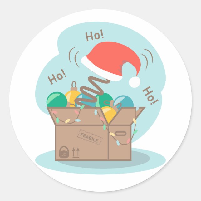 Pegatina Redonda Caja de artesanías con decoración de Navidades y s (Anverso)
