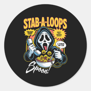 Pegatina Redonda Caja de Cereal de Terror Stab-a-loops Halloween 