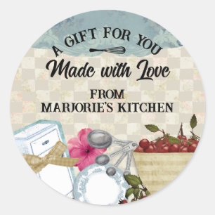 Pegatina Redonda Caja de cerezo de vintage de la cocina de hornear