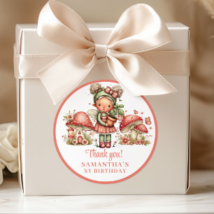 Pegatina Redonda Caja de Favores Floral Rosado Cumpleaños 5 de Hada