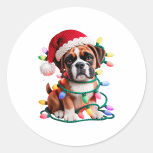 Pegatina Redonda Caja de hilo Perro Boxer Costura Tejido Ganchillo