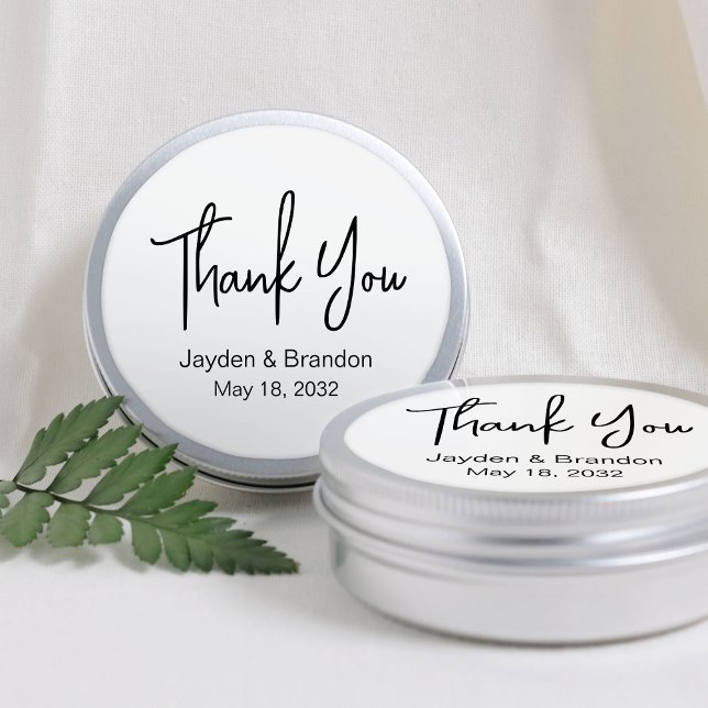 Pegatina Redonda Caja de hojalata para recuerdos de boda personaliz (Simple Minimal Custom Wedding Favors Tin Box Classic Round Sticker
)