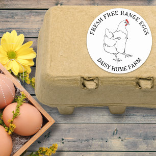 Pegatina Redonda Caja de huevos frescos de gallina de granja