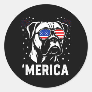 Pegatina Redonda Caja de perro americano Bandera estadounidense Sun
