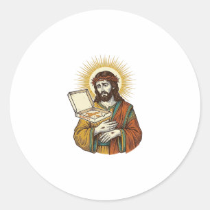 Pegatina Redonda Caja de pizza vacía de Jesús nevera traición humor