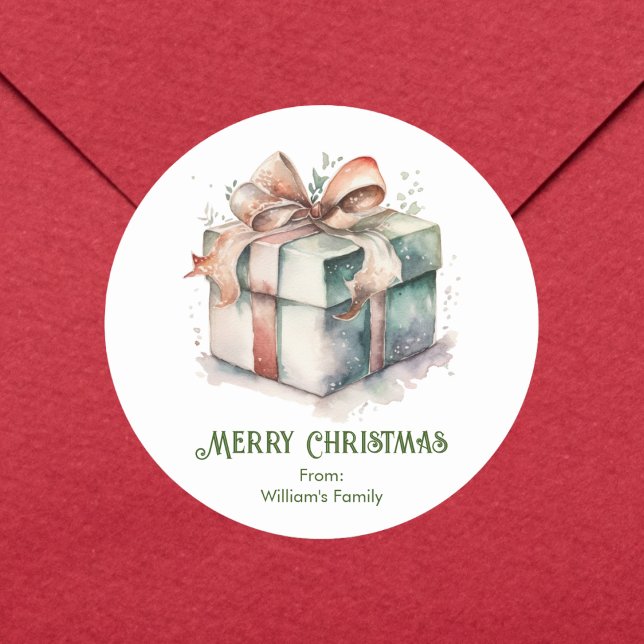 Pegatina Redonda Caja de regalo de acuarela (Subido por el creador)