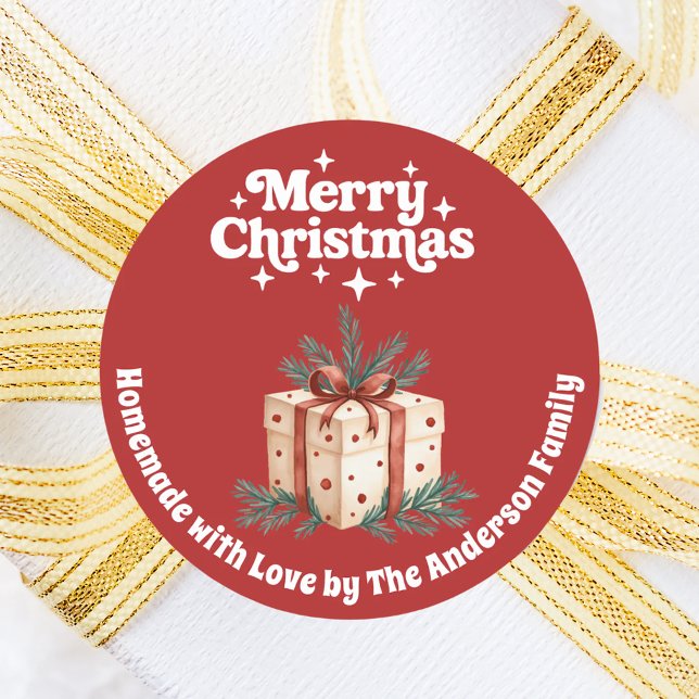 Pegatina Redonda caja de regalo de navidades blanco rojo casero (Subido por el creador)