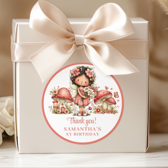 Pegatina Redonda Caja de Regalo Flores Rosadas Cumpleaños 2 Hada Ro (Pink Fairy 2nd Birthday Blush Flowers Gift Box Labels)