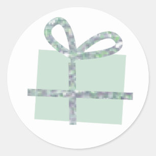 Pegatina Redonda Caja de regalo verde menta con cinta de plata fals