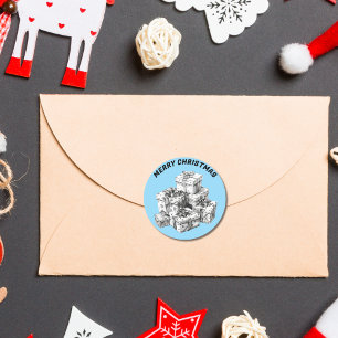 Pegatina Redonda Cajas de regalo de cosecha azul bebé