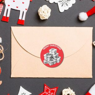 Pegatina Redonda Cajas de regalo de época rojas