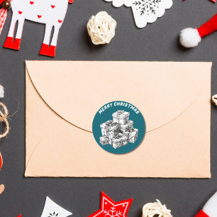 Pegatina Redonda Cajas de regalo de Santa Claus Verde azuladas