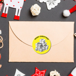 Pegatina Redonda Cajas de regalo vintage Neon Yellow
