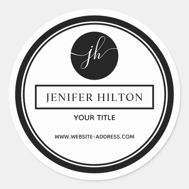 Pegatina Redonda Cajas monográficas de círculo blanco negro simple  (Anverso)