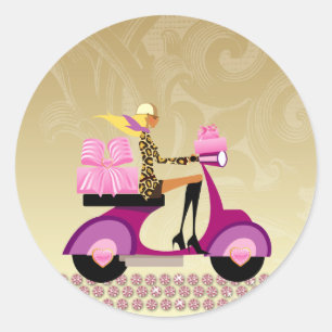 Pegatina Redonda Cake Box Bakery Scooter Chicas Pegatinas