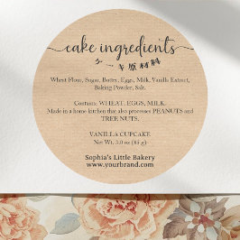 Pegatina Redonda Cake Ingredients Minimalist Kraft Bakery Packaging
