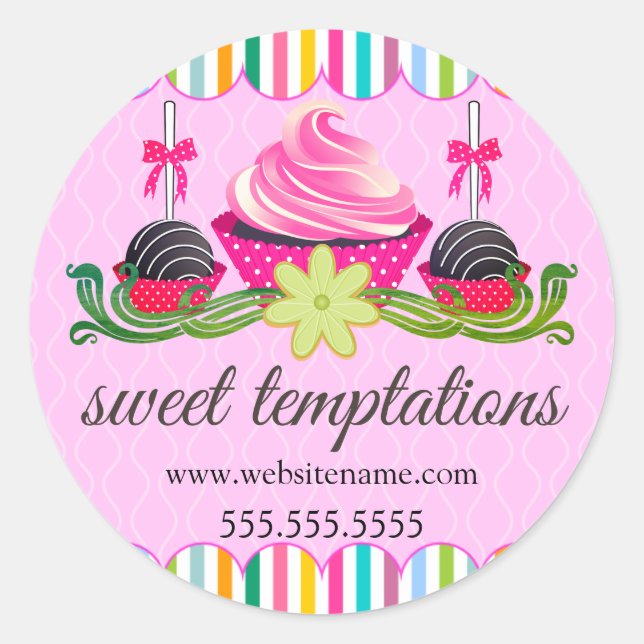 Pegatina Redonda Cake Pops Cupcake Cookie Bakery Box Seol (Anverso)