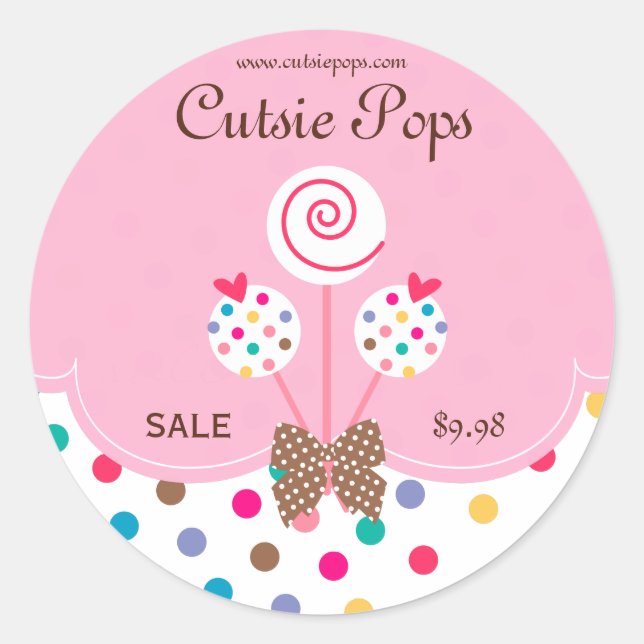 Pegatina Redonda Cake Pops Pegatinas Panadería Cute puntos Blanco R (Anverso)