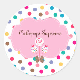 Pegatina Redonda Cake Pops Polka Dots Pink Heart